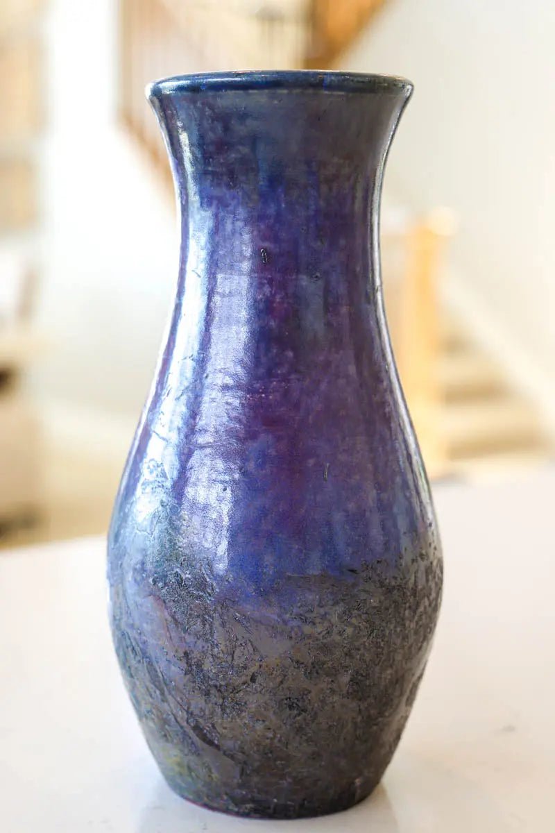 XL Raku - Fired Decorative Multi - Stem Flower Vase (Lilac Purples with Blue Tones & Blacks) - Dan Pearce Ceramics