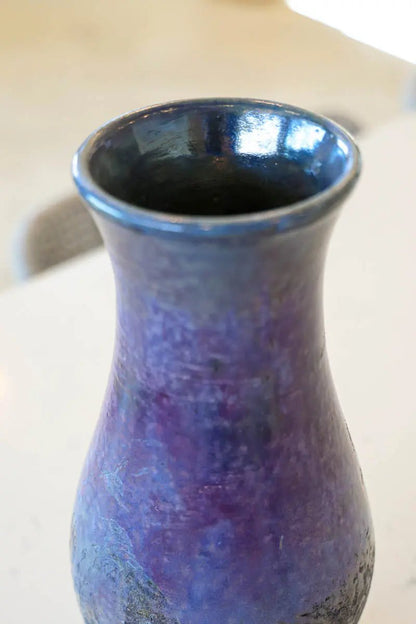 XL Raku - Fired Decorative Multi - Stem Flower Vase (Lilac Purples with Blue Tones & Blacks) - Dan Pearce Ceramics