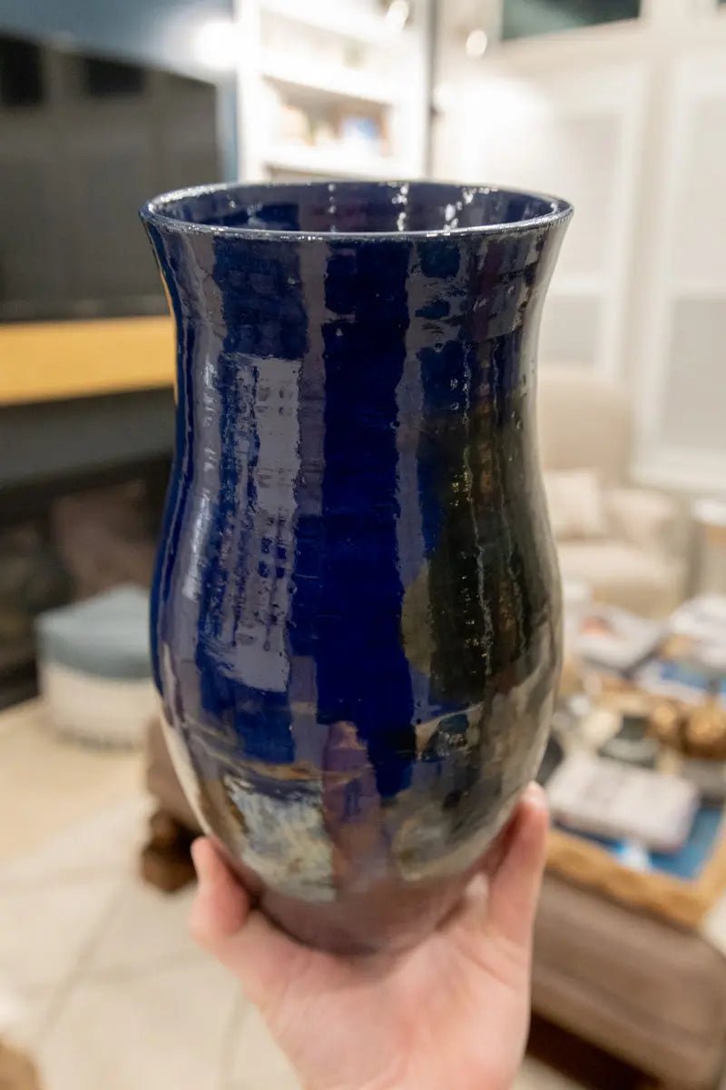 XL Raku Pottery Decorative Pot/Vase (Cobalt & Deep Silvers) - Dan Pearce Ceramics