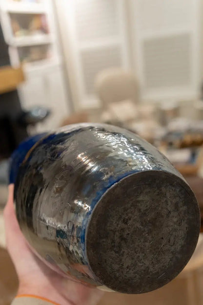 XL Raku Pottery Decorative Pot/Vase (Cobalt & Deep Silvers) - Dan Pearce Ceramics