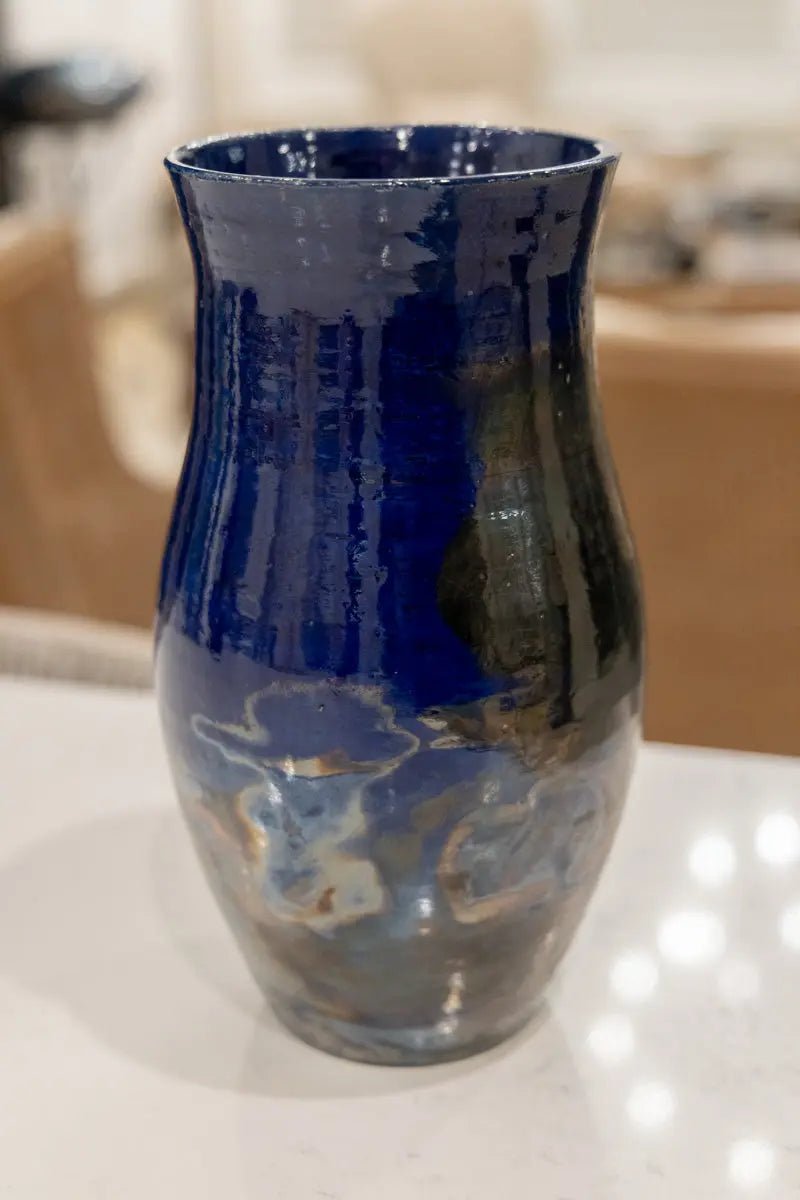 XL Raku Pottery Decorative Pot/Vase (Cobalt & Deep Silvers) - Dan Pearce Ceramics