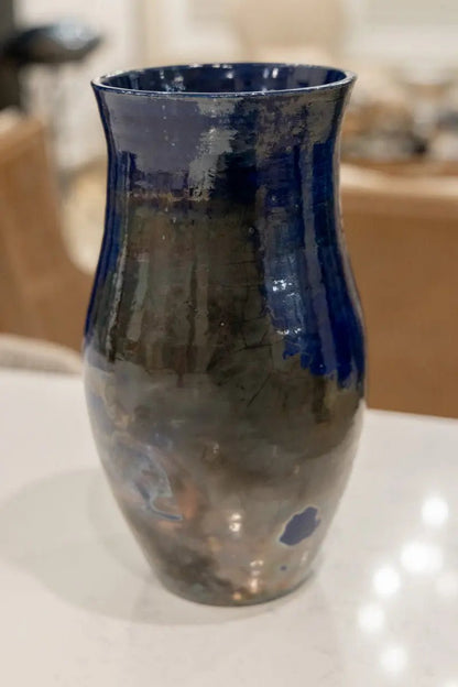 XL Raku Pottery Decorative Pot/Vase (Cobalt & Deep Silvers) - Dan Pearce Ceramics