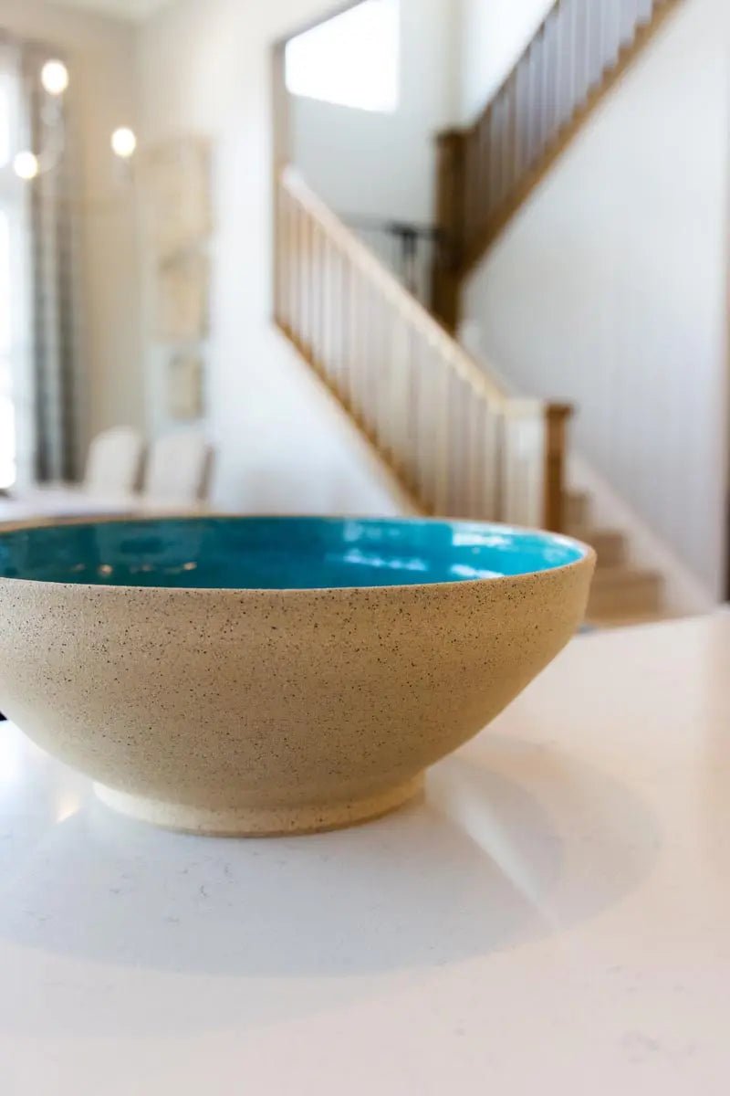 XL Speckled Tan & Turquoise Stoneware Serving Bowl - Dan Pearce Ceramics