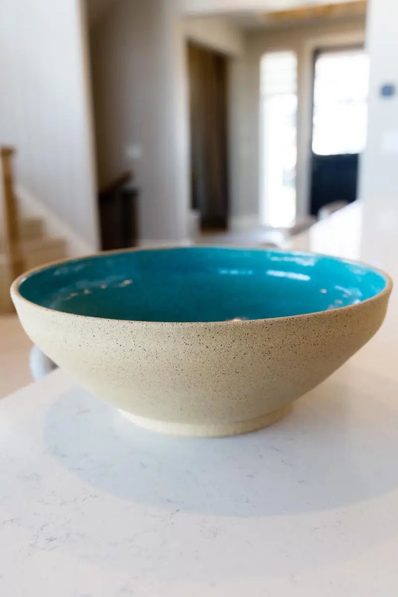 XL Speckled Tan & Turquoise Stoneware Serving Bowl - Dan Pearce Ceramics