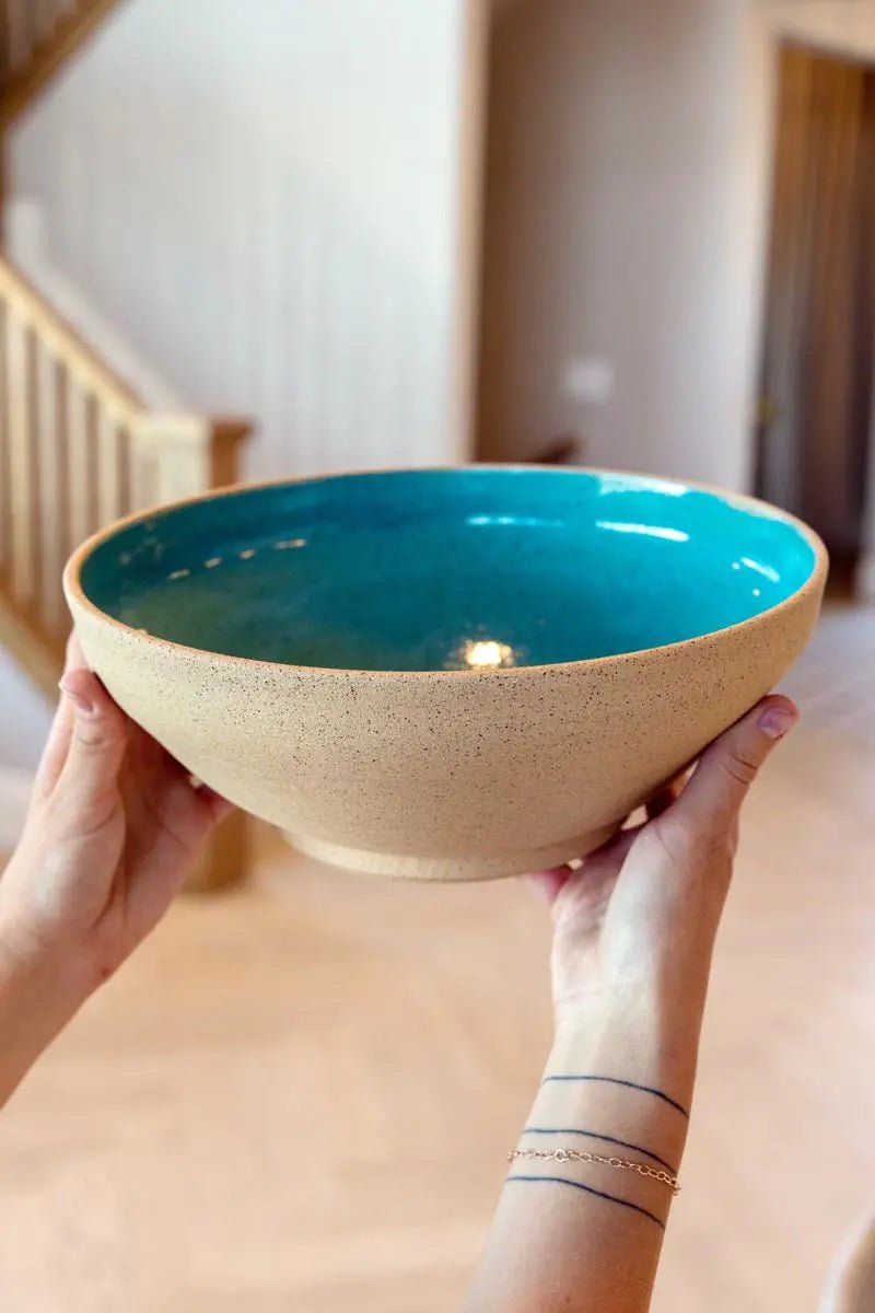 XL Speckled Tan & Turquoise Stoneware Serving Bowl - Dan Pearce Ceramics