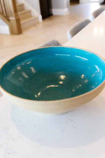 XL Speckled Tan & Turquoise Stoneware Serving Bowl - Dan Pearce Ceramics