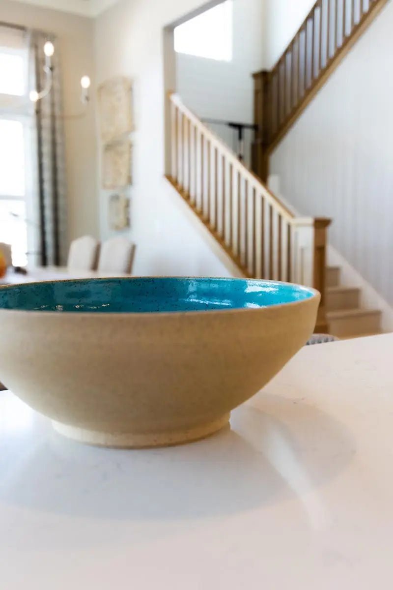 XL Speckled Tan & Turquoise Stoneware Serving Bowl - Dan Pearce Ceramics