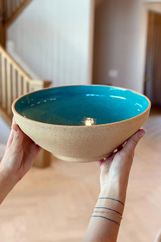 XL Speckled Tan & Turquoise Stoneware Serving Bowl - Dan Pearce Ceramics