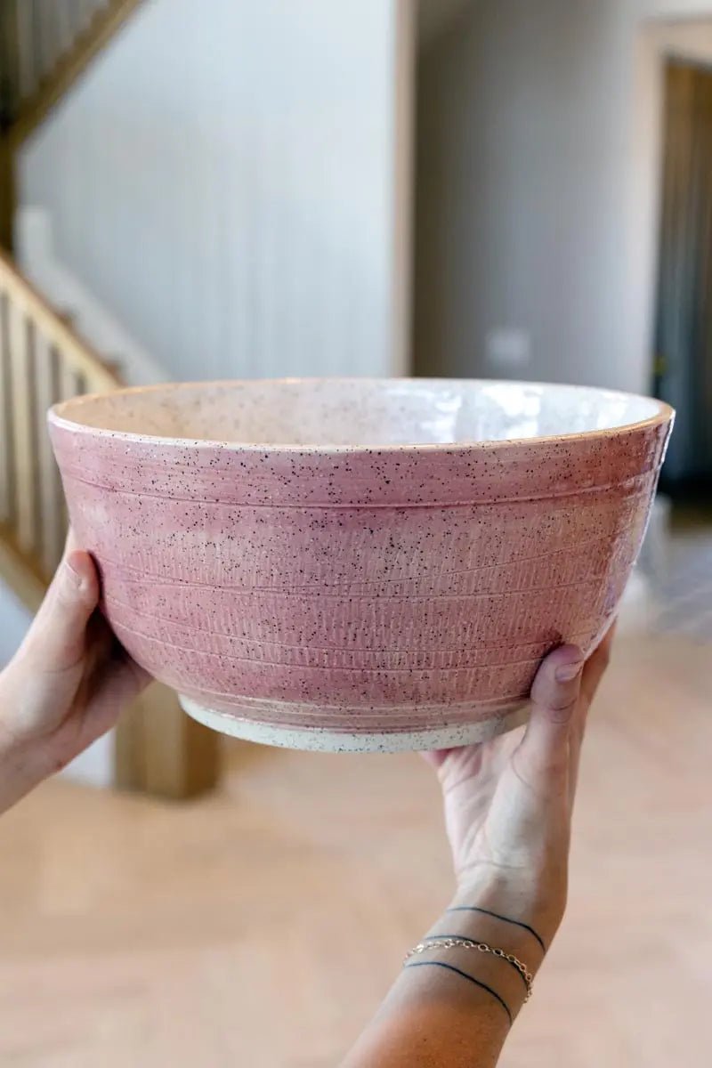 XL Speckled & Textured Stoneware Serving Bowl (Merlot Exterior) - Dan Pearce Ceramics