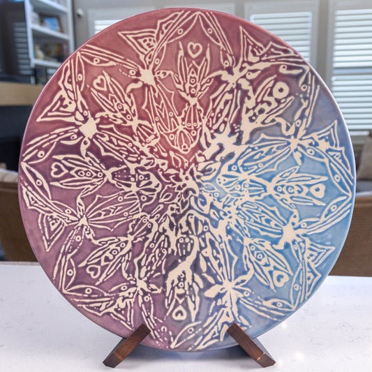 XL Stoneware Decorative Contemporary Hand - Drawn Mandala Platter (Blues, Pinks, and Purples) - Dan Pearce Ceramics