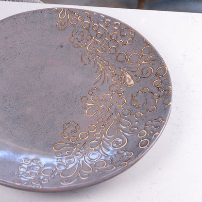 XL Stoneware Decorative Hand - Drawn Design Platter (Earthy Grays) - Dan Pearce Ceramics