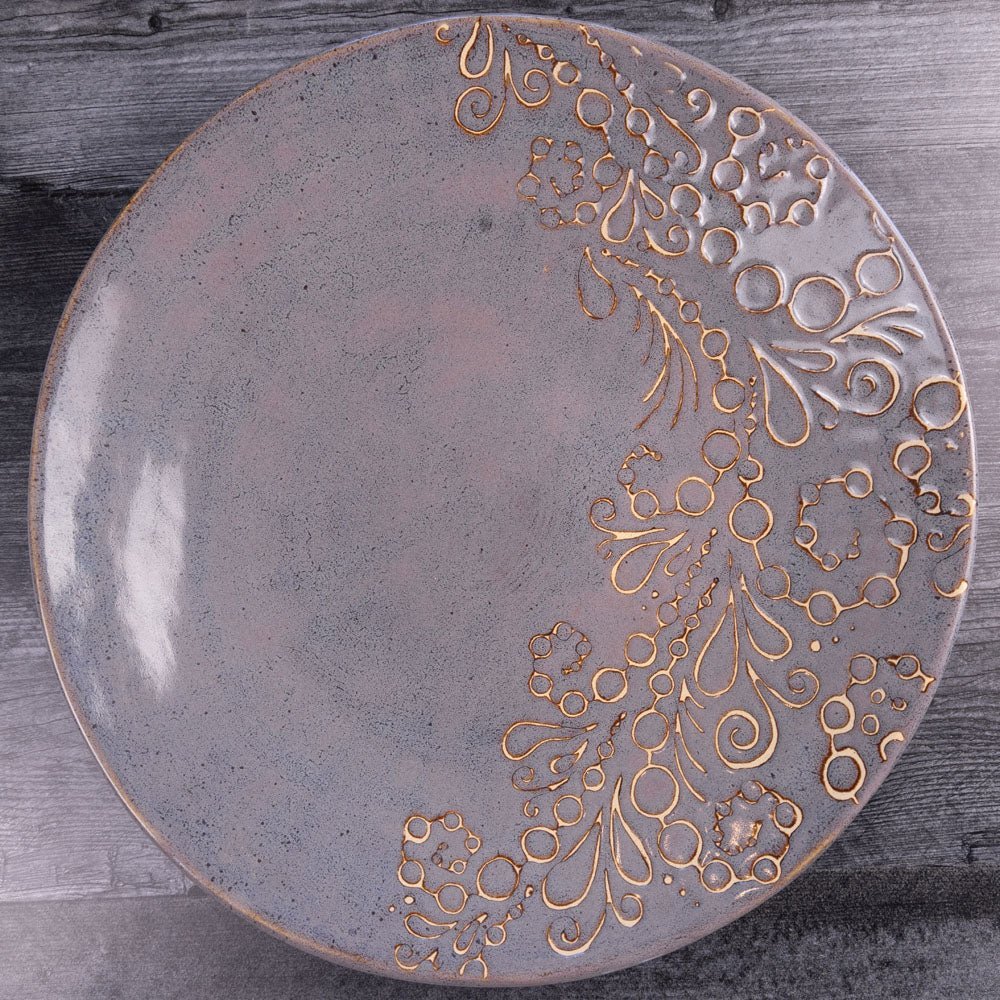 XL Stoneware Decorative Hand - Drawn Design Platter (Earthy Grays) - Dan Pearce Ceramics