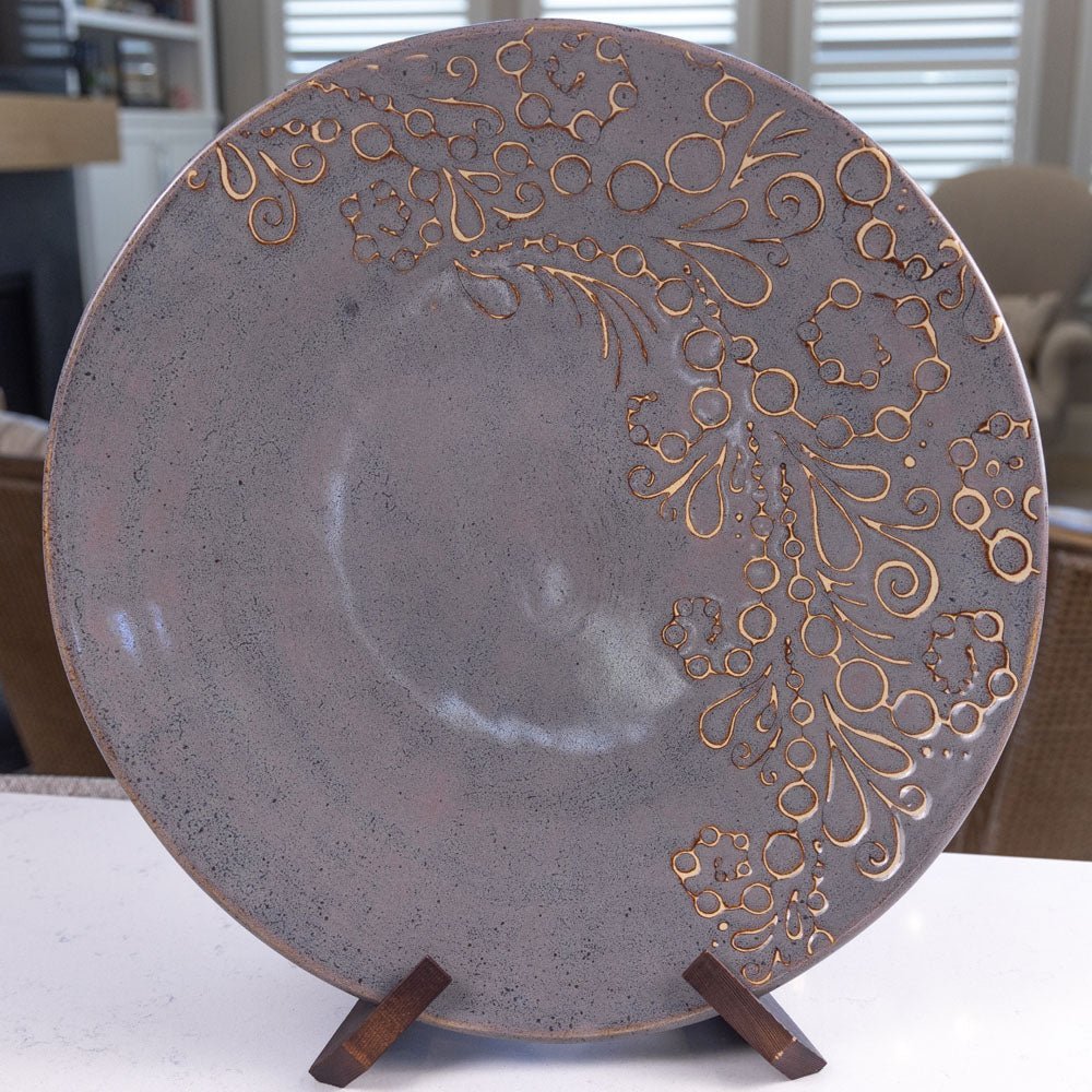 XL Stoneware Decorative Hand - Drawn Design Platter (Earthy Grays) - Dan Pearce Ceramics