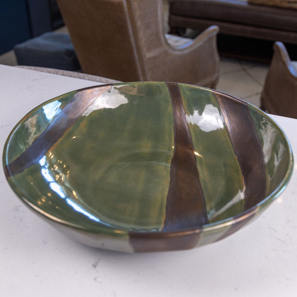 XL Stoneware Decorative Serving Abstract Bowl (Greens and Metallics) - Dan Pearce Ceramics