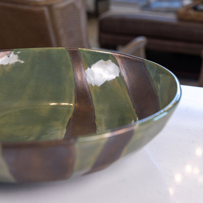 XL Stoneware Decorative Serving Abstract Bowl (Greens and Metallics) - Dan Pearce Ceramics