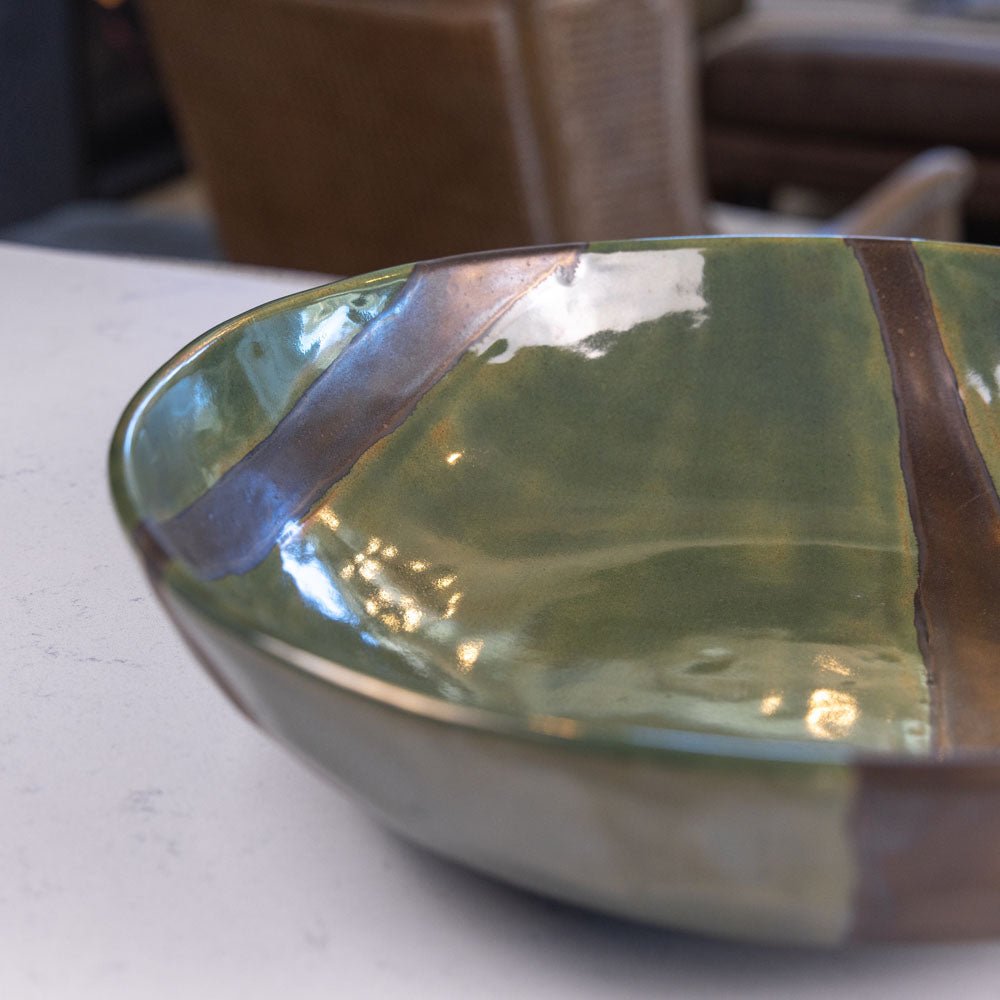 XL Stoneware Decorative Serving Abstract Bowl (Greens and Metallics) - Dan Pearce Ceramics