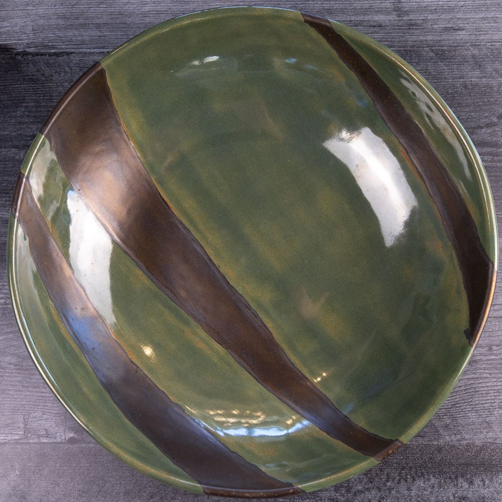 XL Stoneware Decorative Serving Abstract Bowl (Greens and Metallics) - Dan Pearce Ceramics