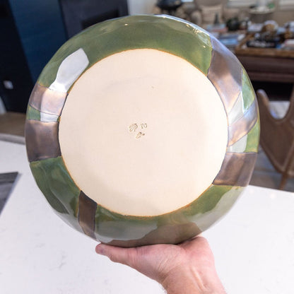 XL Stoneware Decorative Serving Abstract Bowl (Greens and Metallics) - Dan Pearce Ceramics