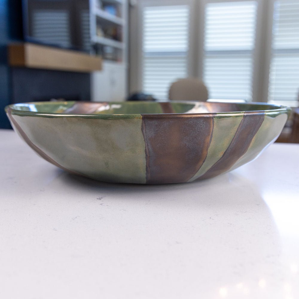 XL Stoneware Decorative Serving Abstract Bowl (Greens and Metallics) - Dan Pearce Ceramics