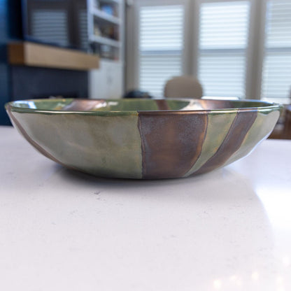 XL Stoneware Decorative Serving Abstract Bowl (Greens and Metallics) - Dan Pearce Ceramics