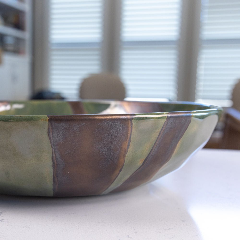 XL Stoneware Decorative Serving Abstract Bowl (Greens and Metallics) - Dan Pearce Ceramics