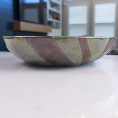 XL Stoneware Decorative Serving Abstract Bowl (Greens and Metallics) - Dan Pearce Ceramics