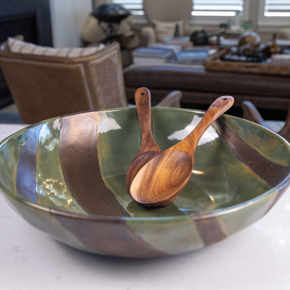 XL Stoneware Decorative Serving Abstract Bowl (Greens and Metallics) - Dan Pearce Ceramics