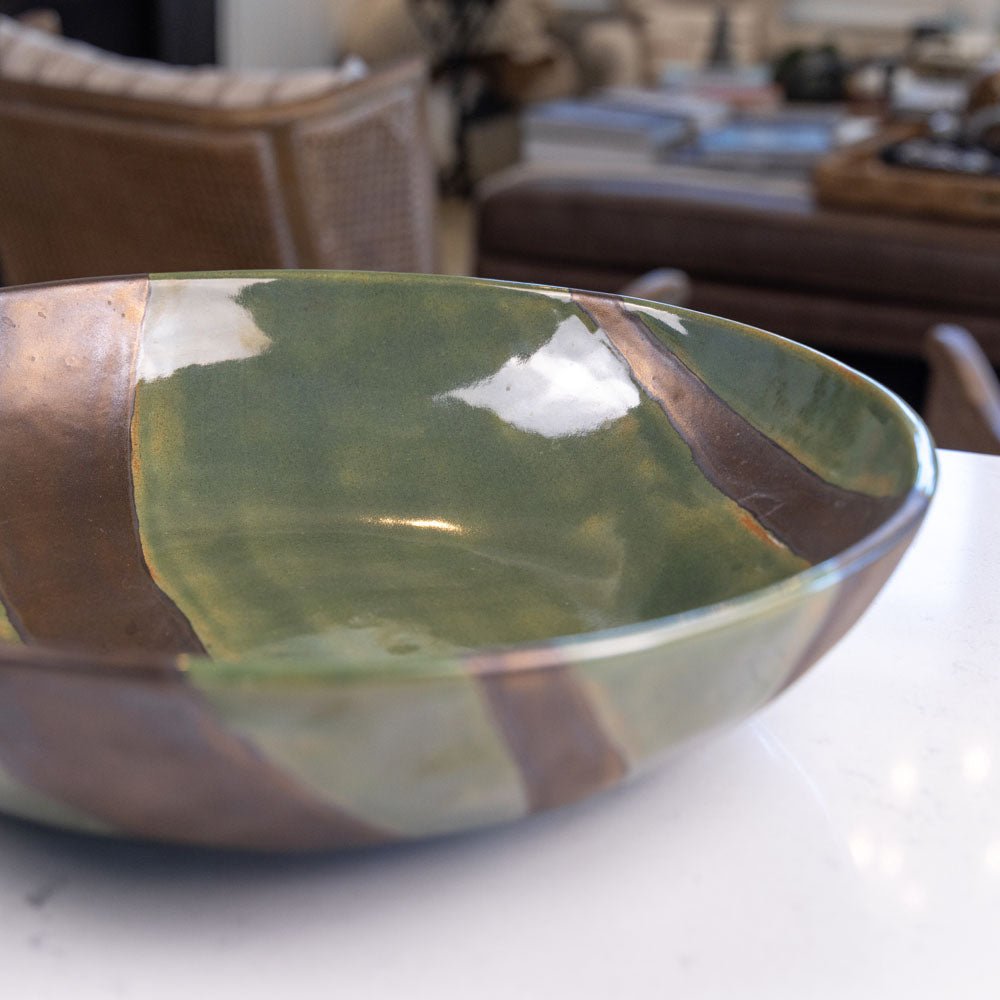 XL Stoneware Decorative Serving Abstract Bowl (Greens and Metallics) - Dan Pearce Ceramics