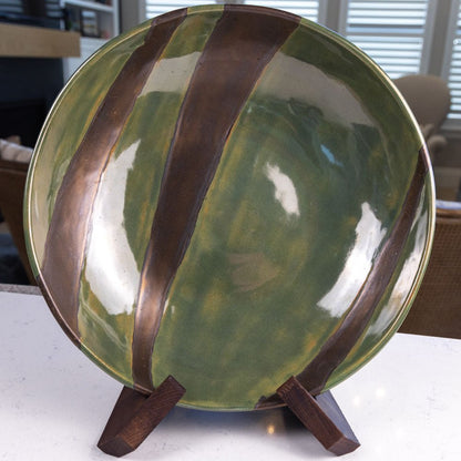 XL Stoneware Decorative Serving Abstract Bowl (Greens and Metallics) - Dan Pearce Ceramics