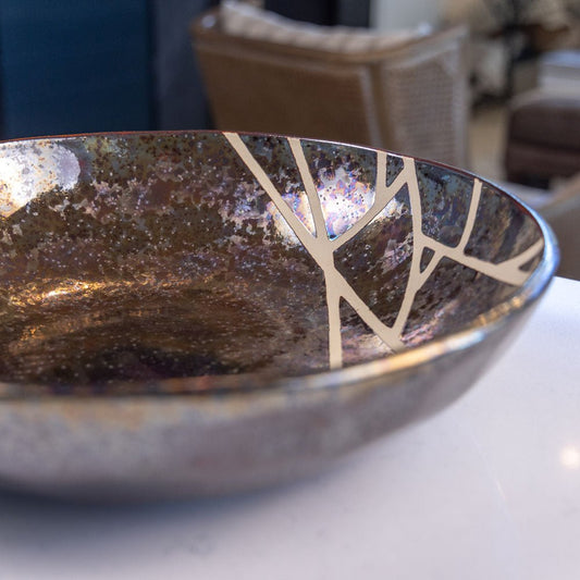 XL Stoneware Decorative Serving Abstract Cosmos Bowl (Metallics) - Dan Pearce Ceramics