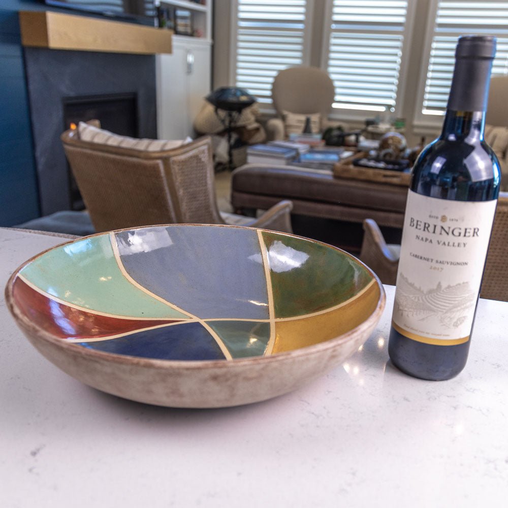 XL Stoneware Decorative Serving Shino Bowl (Autumn Colors) - Dan Pearce Ceramics
