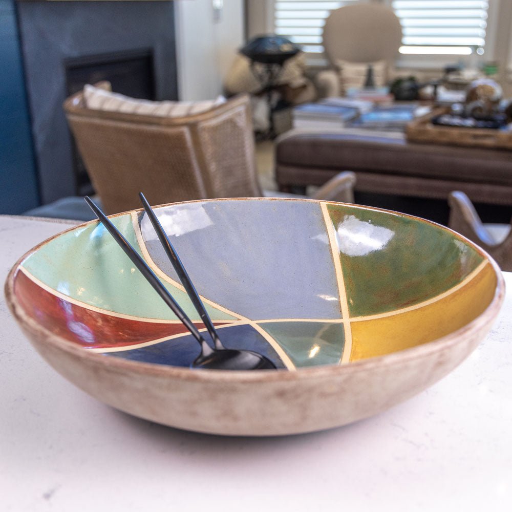 XL Stoneware Decorative Serving Shino Bowl (Autumn Colors) - Dan Pearce Ceramics