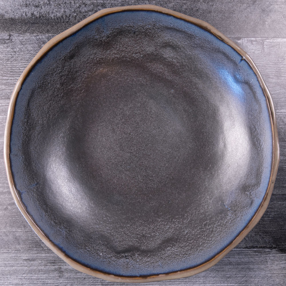 XL Stoneware & Porcelain Decorative Serving Abstract Bowl (Grays with Rainbow Ring) - Dan Pearce Ceramics