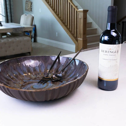 XXL Black Stoneware Serving/Decorative Bowl - Dark Blues & Tans with Swirl (Alchemy Collection) - Dan Pearce Ceramics