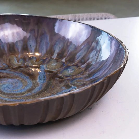 XXL Black Stoneware Serving/Decorative Bowl - Dark Blues & Tans with Swirl (Alchemy Collection) - Dan Pearce Ceramics