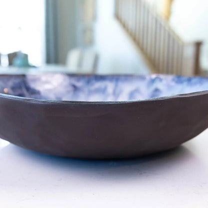 XXL Dark Chocolate Stoneware Serving/Decorative Bowl - Creams, Blues, & Burgundies (Alchemy Collection) - Dan Pearce Ceramics