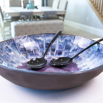 XXL Dark Chocolate Stoneware Serving/Decorative Bowl - Creams, Blues, & Burgundies (Alchemy Collection) - Dan Pearce Ceramics