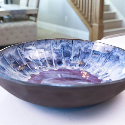 XXL Dark Chocolate Stoneware Serving/Decorative Bowl - Creams, Blues, & Burgundies (Alchemy Collection) - Dan Pearce Ceramics