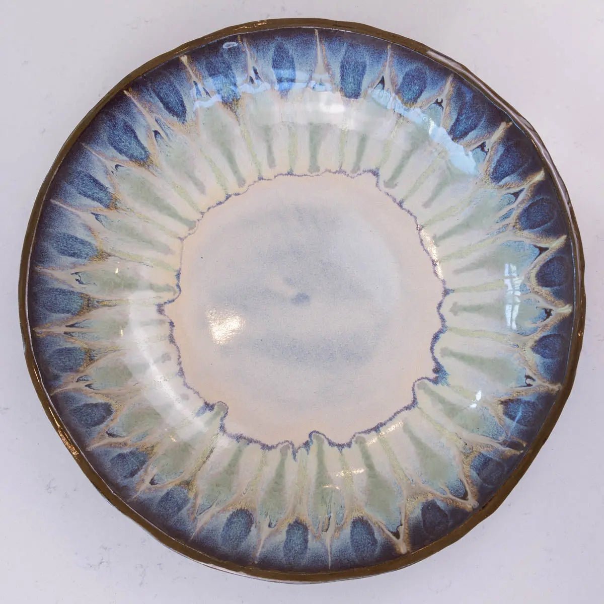 XXL Dark Chocolate Stoneware Serving/Decorative Bowl - Creams, Blues, & Greens (Alchemy Collection) - Dan Pearce Ceramics