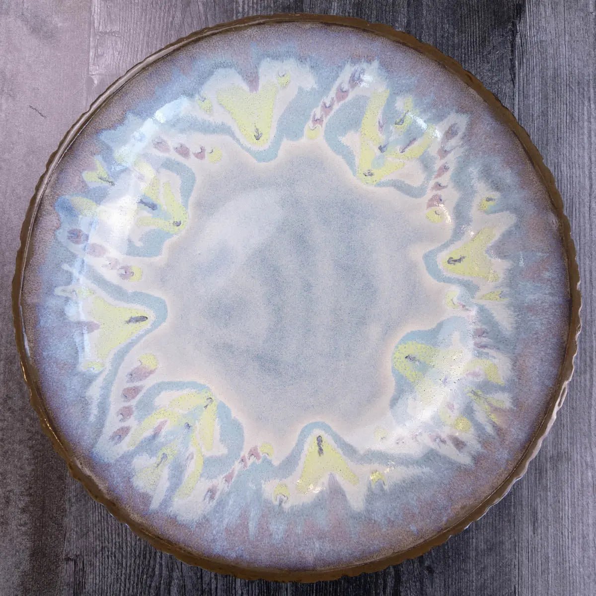 XXL Dark Chocolate Stoneware Serving/Decorative Bowl - Greens, Blues, & Creams (Alchemy Collection) - Dan Pearce Ceramics