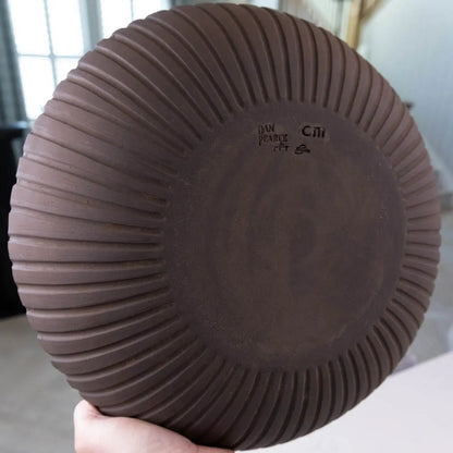 XXL Dark Chocolate Stoneware Serving/Decorative Bowl - Greens, Blues, & Creams (Alchemy Collection) - Dan Pearce Ceramics