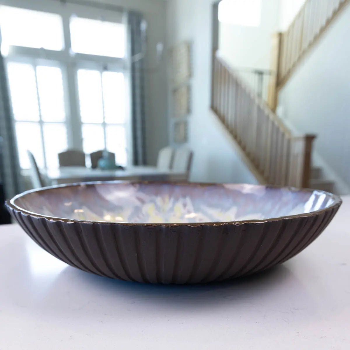 XXL Dark Chocolate Stoneware Serving/Decorative Bowl - Greens, Blues, & Creams (Alchemy Collection) - Dan Pearce Ceramics