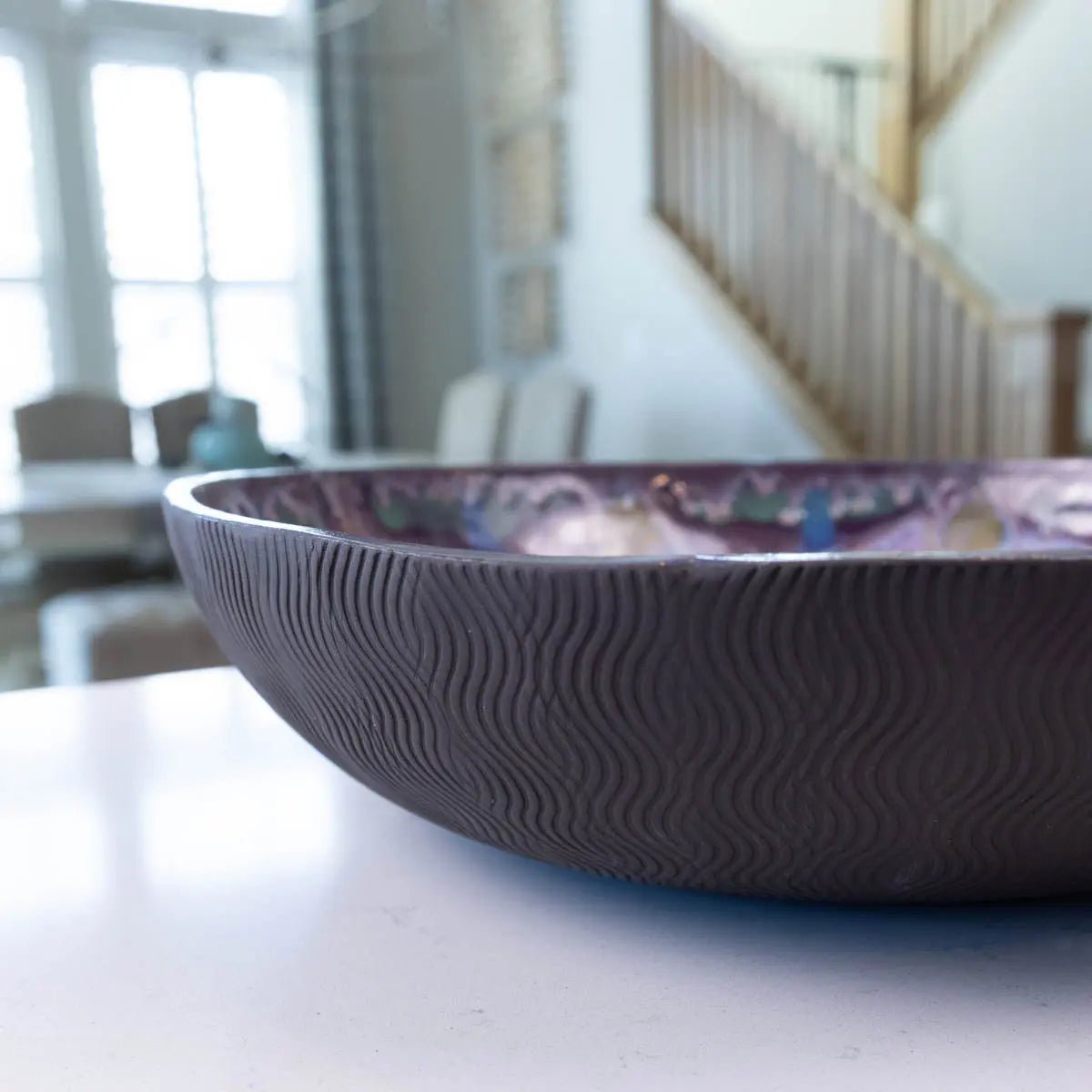 XXL Dark Chocolate Stoneware Serving/Decorative Bowl - Purple Floral Design (Alchemy Collection) - Dan Pearce Ceramics