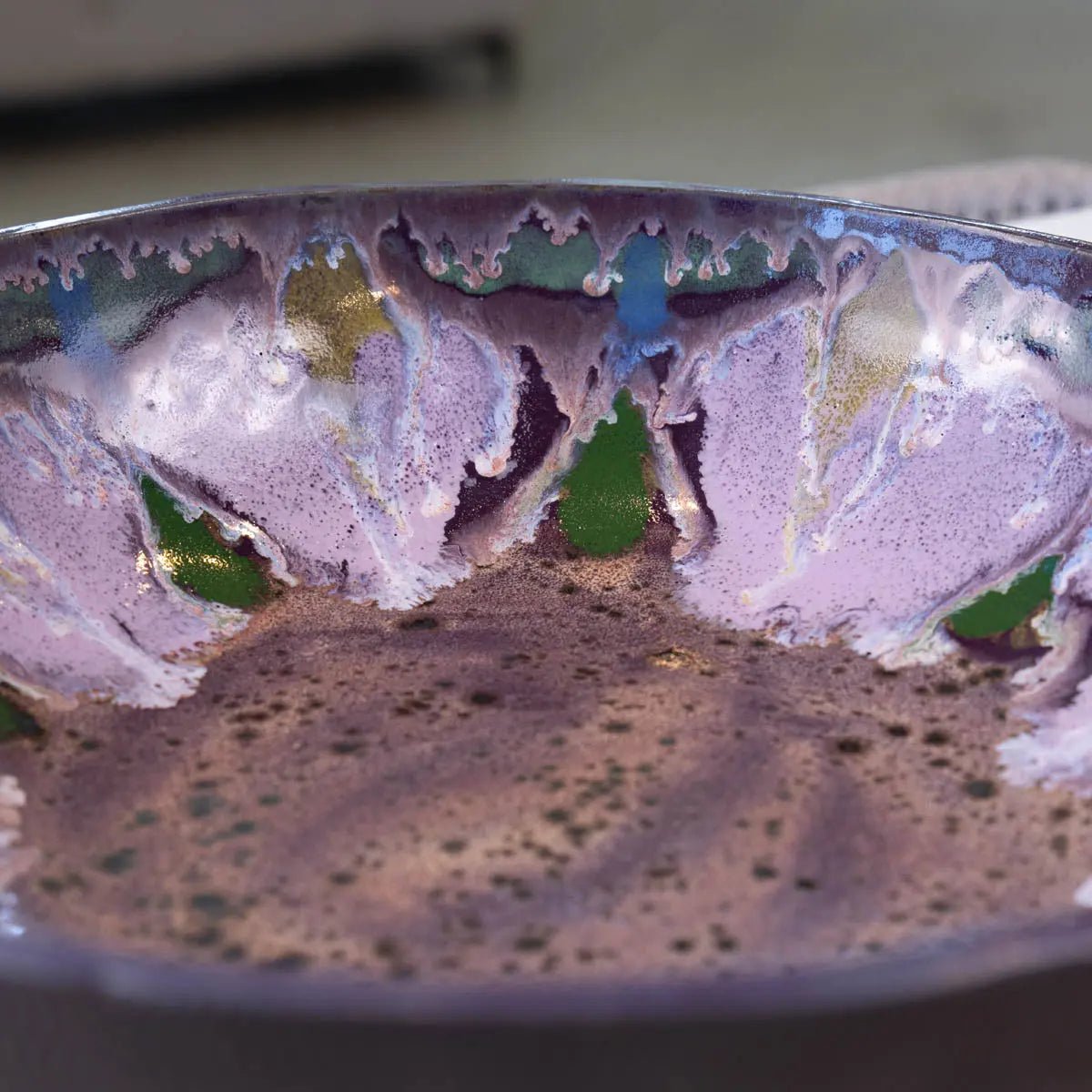 XXL Dark Chocolate Stoneware Serving/Decorative Bowl - Purple Floral Design (Alchemy Collection) - Dan Pearce Ceramics