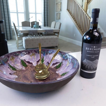 XXL Dark Chocolate Stoneware Serving/Decorative Bowl - Purple Floral Design (Alchemy Collection) - Dan Pearce Ceramics