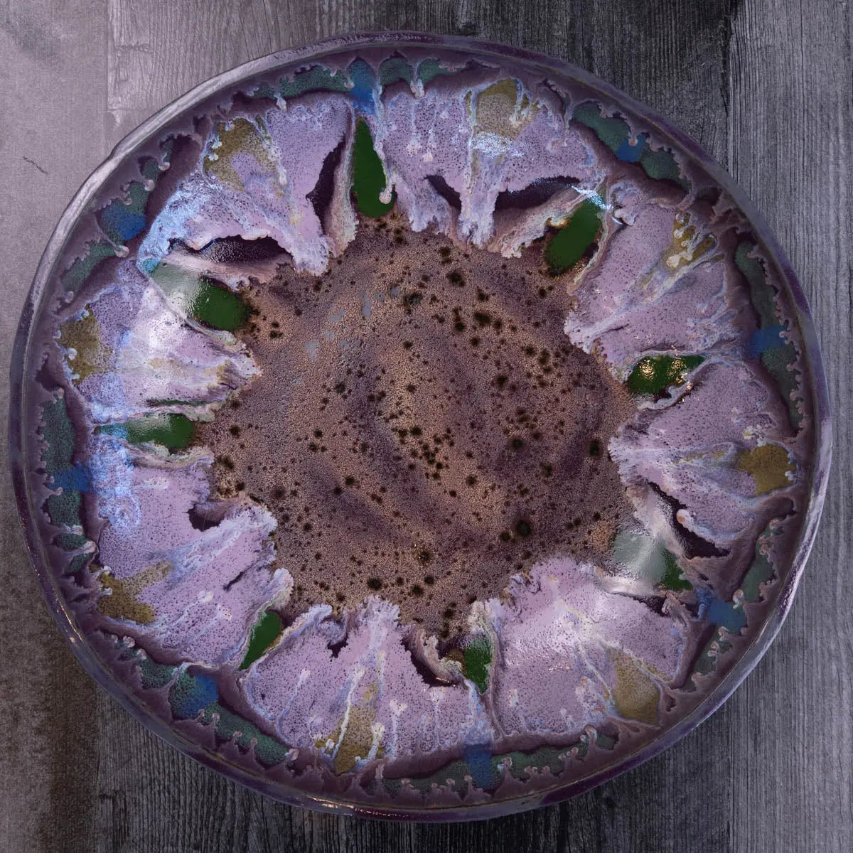 XXL Dark Chocolate Stoneware Serving/Decorative Bowl - Purple Floral Design (Alchemy Collection) - Dan Pearce Ceramics