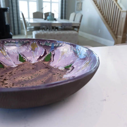 XXL Dark Chocolate Stoneware Serving/Decorative Bowl - Purple Floral Design (Alchemy Collection) - Dan Pearce Ceramics