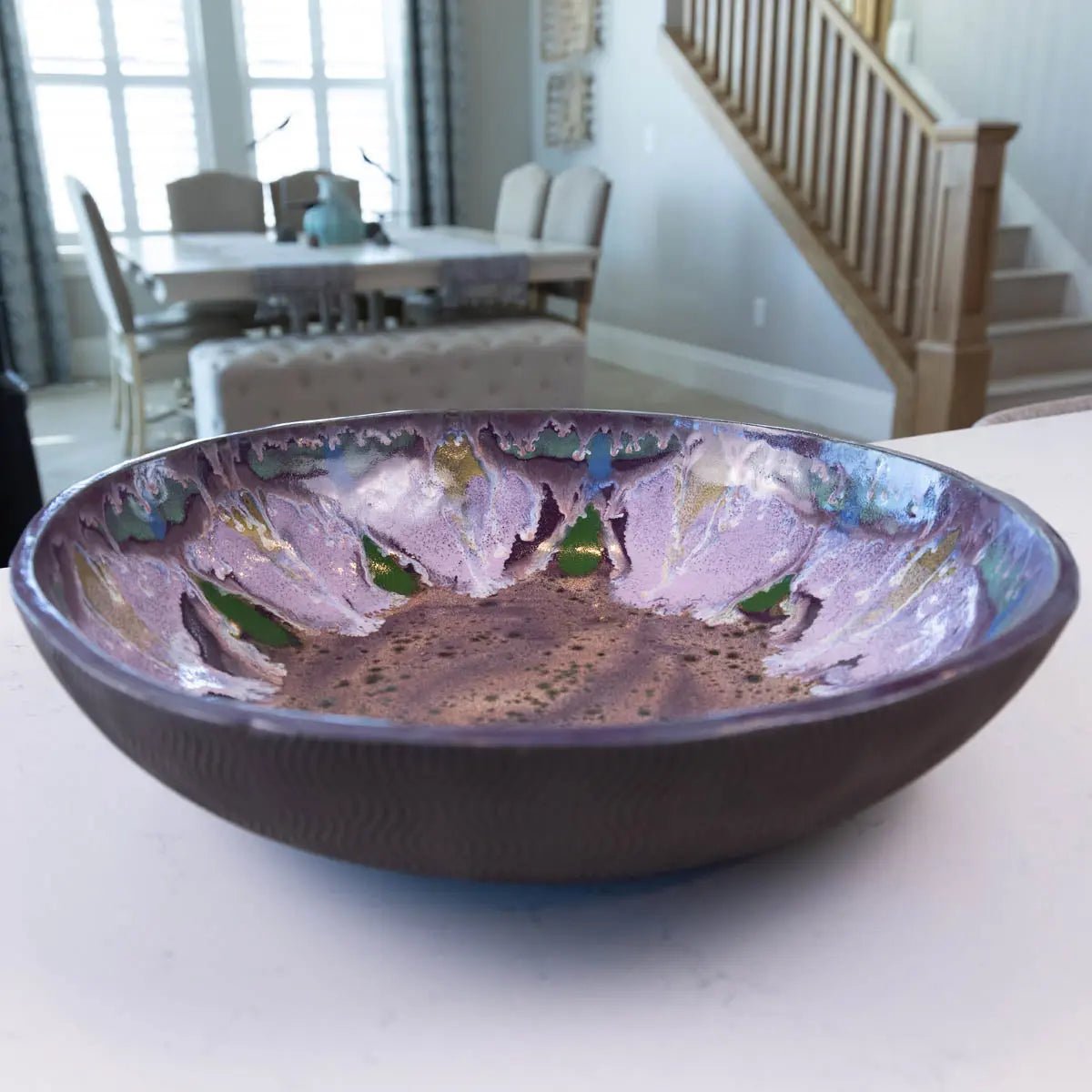 XXL Dark Chocolate Stoneware Serving/Decorative Bowl - Purple Floral Design (Alchemy Collection) - Dan Pearce Ceramics