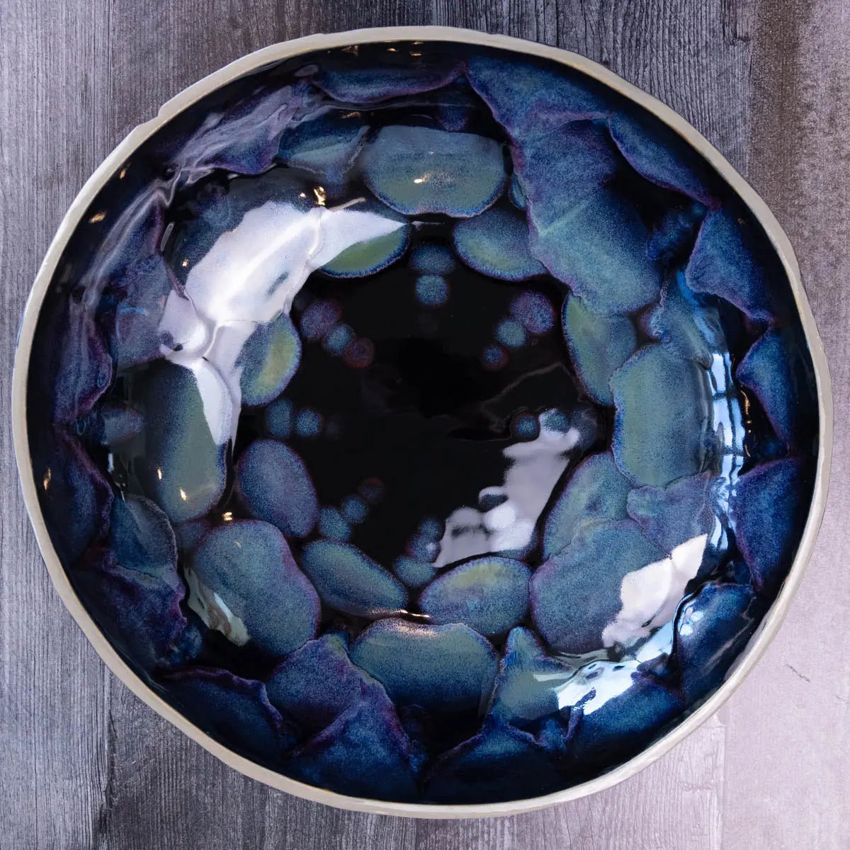 XXL Gray Stoneware Serving/Decorative Bowl - Black & Neons (Alchemy Collection) SECONDS - Dan Pearce Ceramics