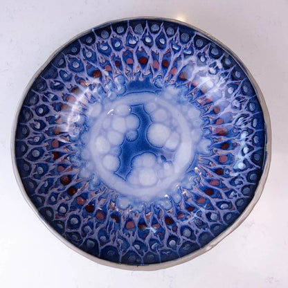 XXL Gray Stoneware Serving/Decorative Bowl - Blues, Roses, & Whites (Alchemy Collection) - Seconds - Dan Pearce Ceramics